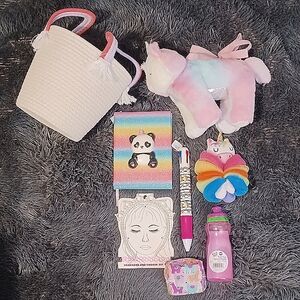 Girls journal 8 items bundle basket tiara headband with choker big pen plush bag
